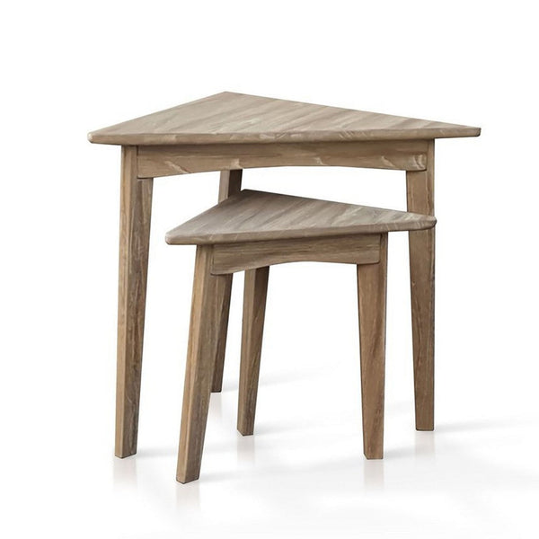Liom Nesting Side Table Set of 2, Triangular Top, Natural Brown Mindi Wood - BM339805
