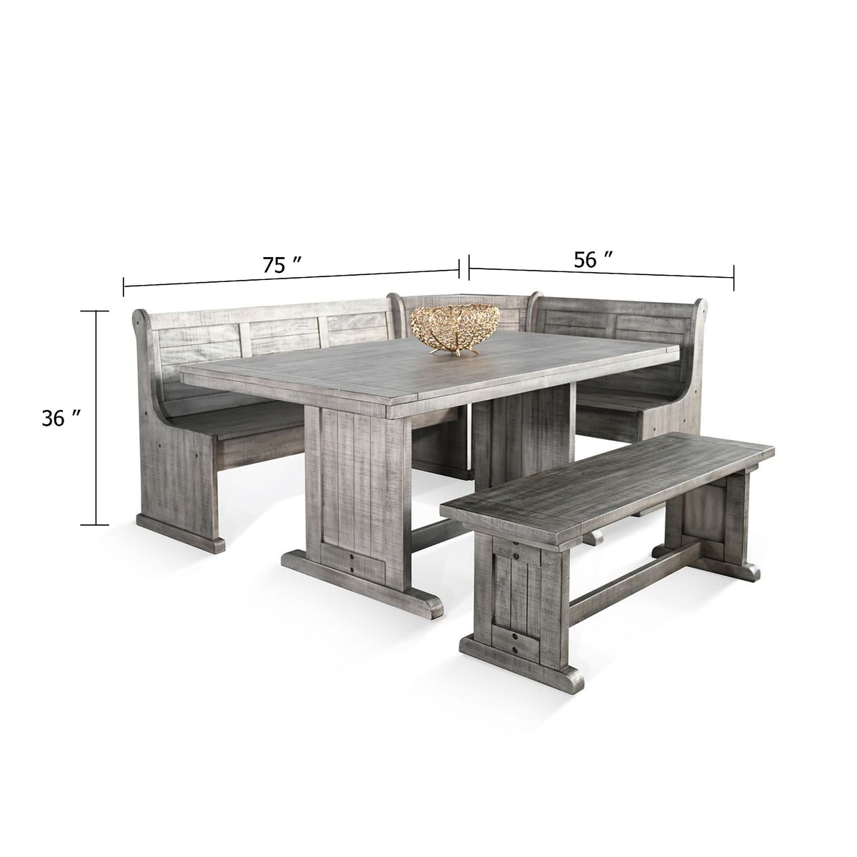 Zeka 4pc Breakfast Nook Dining with Storage Bench Set, Gray Mahogany Wood