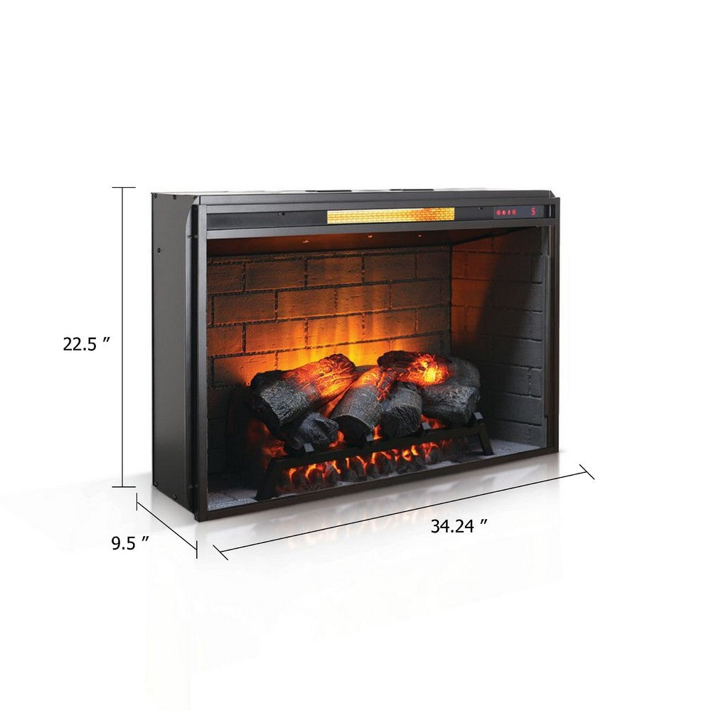 Daniel Fireplace Inlay, LED Flame Effect, Infrared Remote, Black Metal - BM339855