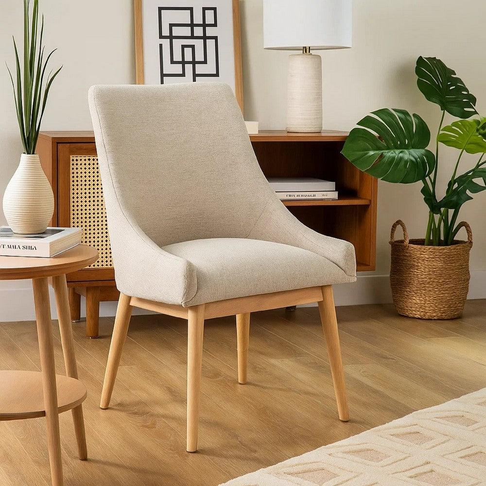 Livvy High Back Dining Chair Set of 2, Light Gray Fabric, Wheat Brown Wood - BM339857