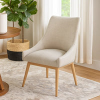 Livvy High Back Dining Chair Set of 2, Light Gray Fabric, Wheat Brown Wood - BM339857