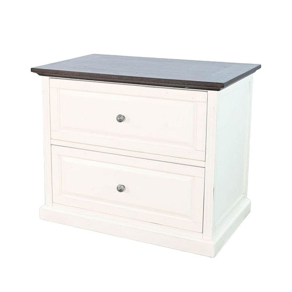 Orso File Cabinet with 2 Drawers, White Brown Solid Mahogany Wood - BM339858