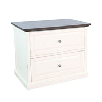 Orso File Cabinet with 2 Drawers, White Brown Solid Mahogany Wood - BM339858