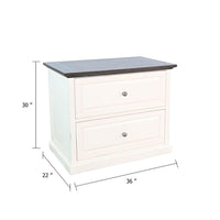 Orso File Cabinet with 2 Drawers, White Brown Solid Mahogany Wood - BM339858