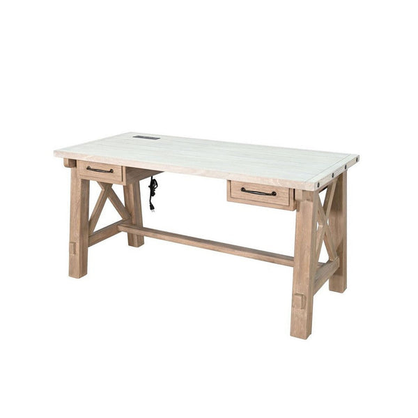Anva Writing Desk with USB Power Plug, 2 Drawers, Gray Mindi Wood - BM339859