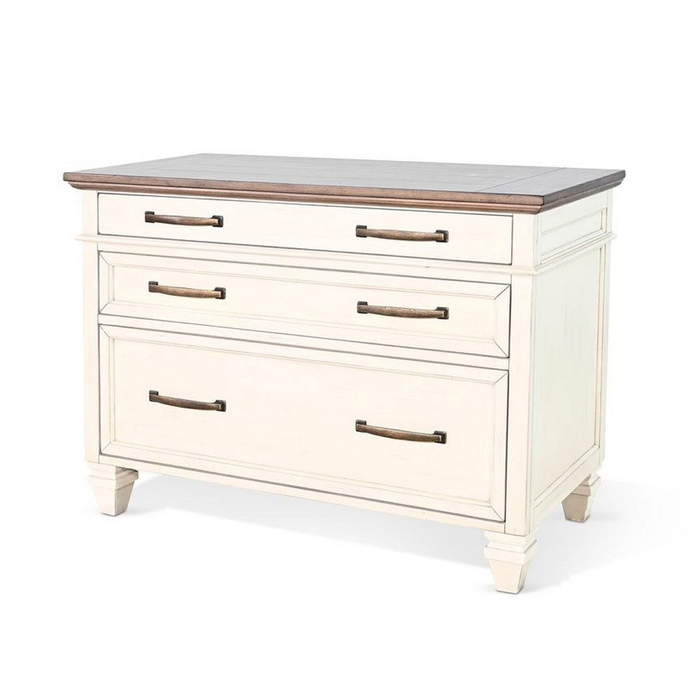 Casey File Cabinet with 3 Drawers, White Brown Mahogany Mindy Wood - BM339863