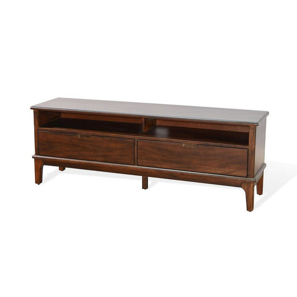 West TV Stand Media Cabinet, Open Shelves, Brown Mahogany Wood, 64 Inch - BM339864