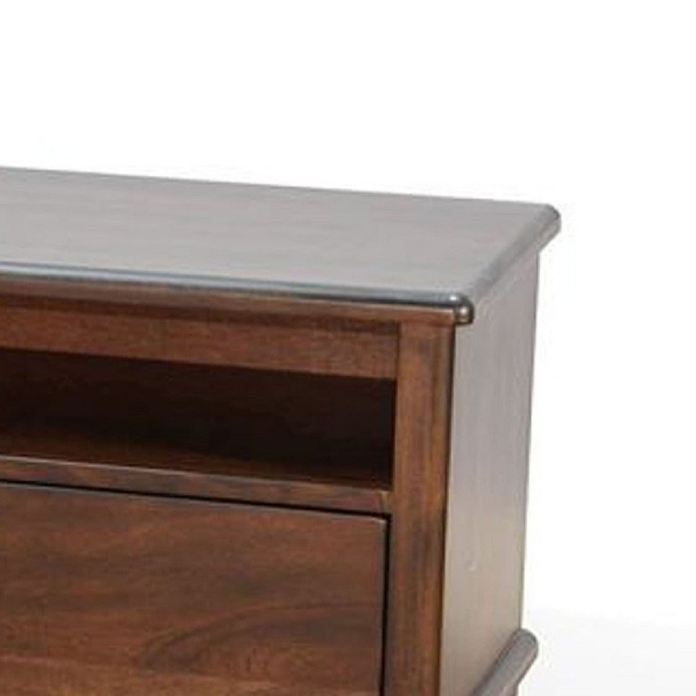 West TV Stand Media Cabinet, Open Shelves, Brown Mahogany Wood, 64 Inch - BM339864