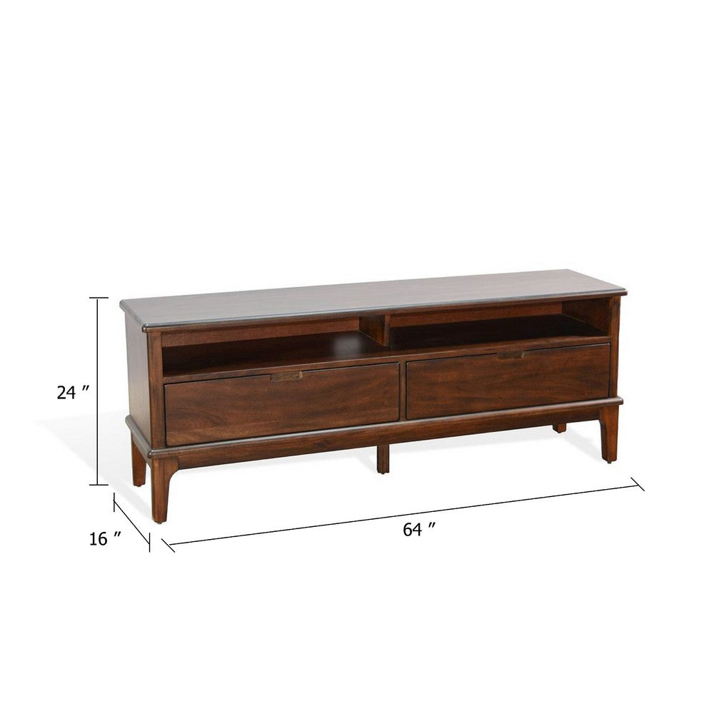 West TV Stand Media Cabinet, Open Shelves, Brown Mahogany Wood, 64 Inch - BM339864