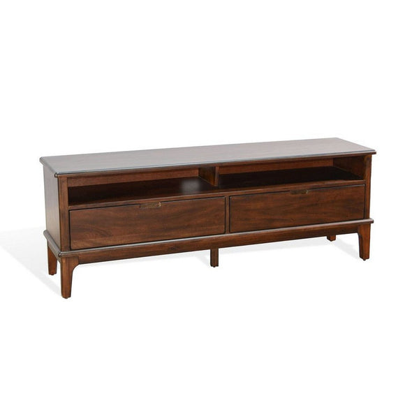 West TV Stand Media Cabinet, Open Shelves, Brown Mahogany Wood, 64 Inch - BM339864