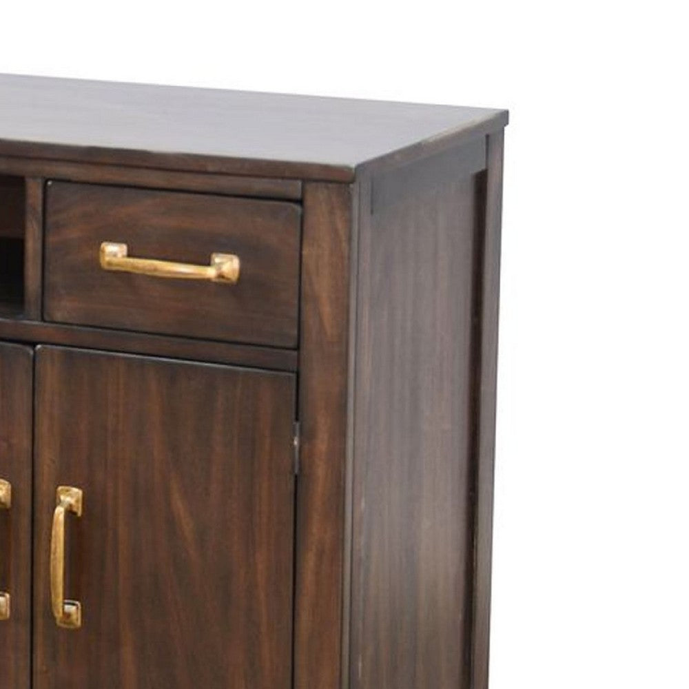 Karen Media Console, 2 Drawers 4 Doors, Brown 52 Inch, Gold Accents - BM339877