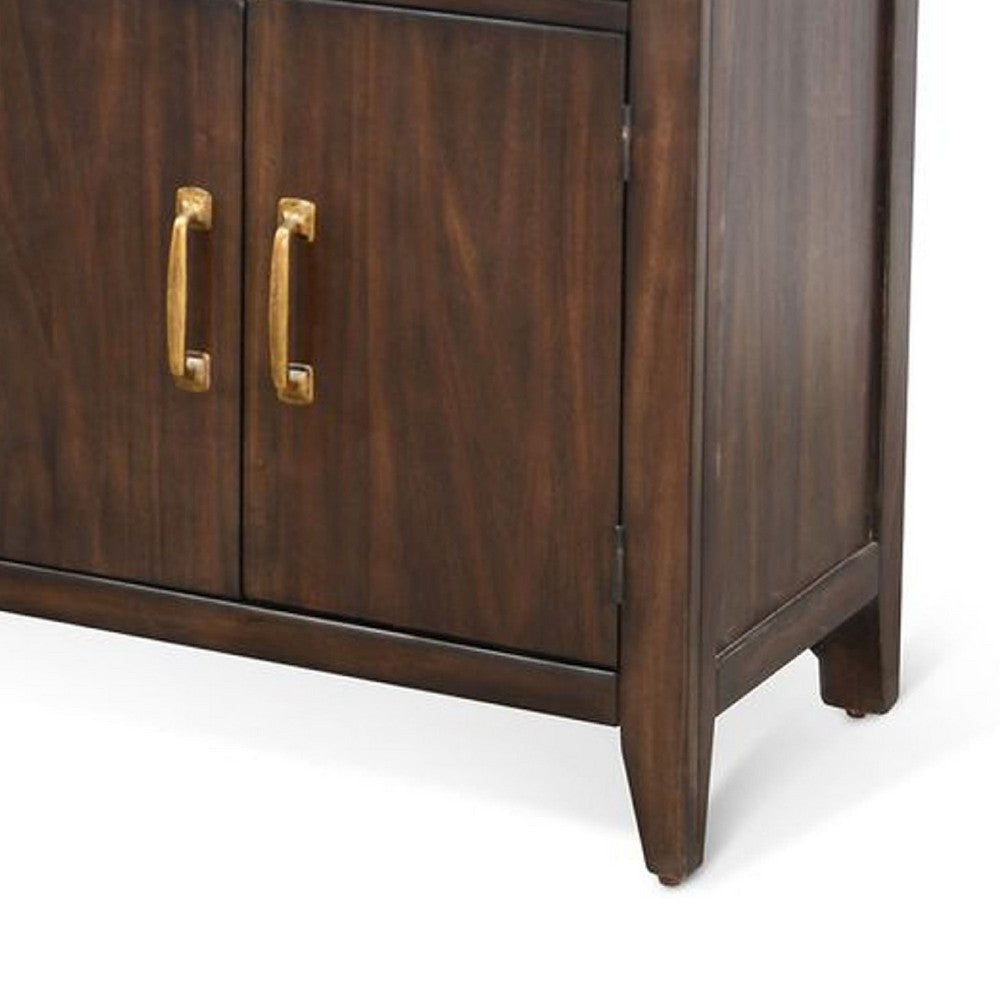 Karen Media Console, 2 Drawers 4 Doors, Brown 52 Inch, Gold Accents - BM339877