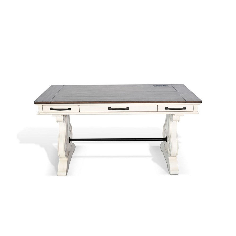 Fenil Writing Desk with Power Strip and 3 Drawer, White Mindi Mahogany - BM339882