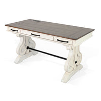 Fenil Writing Desk with Power Strip and 3 Drawer, White Mindi Mahogany - BM339882