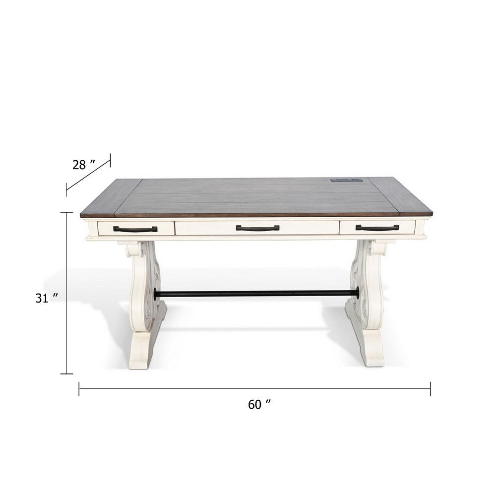 Fenil Writing Desk with Power Strip and 3 Drawer, White Mindi Mahogany - BM339882