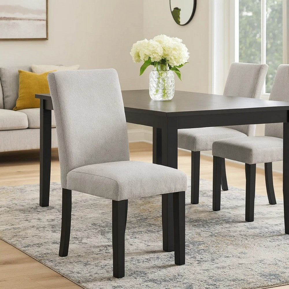 Figu Set of 4 Dining Chair, Brown-Gray Fabric Seating, Black Wood Legs - BM340147