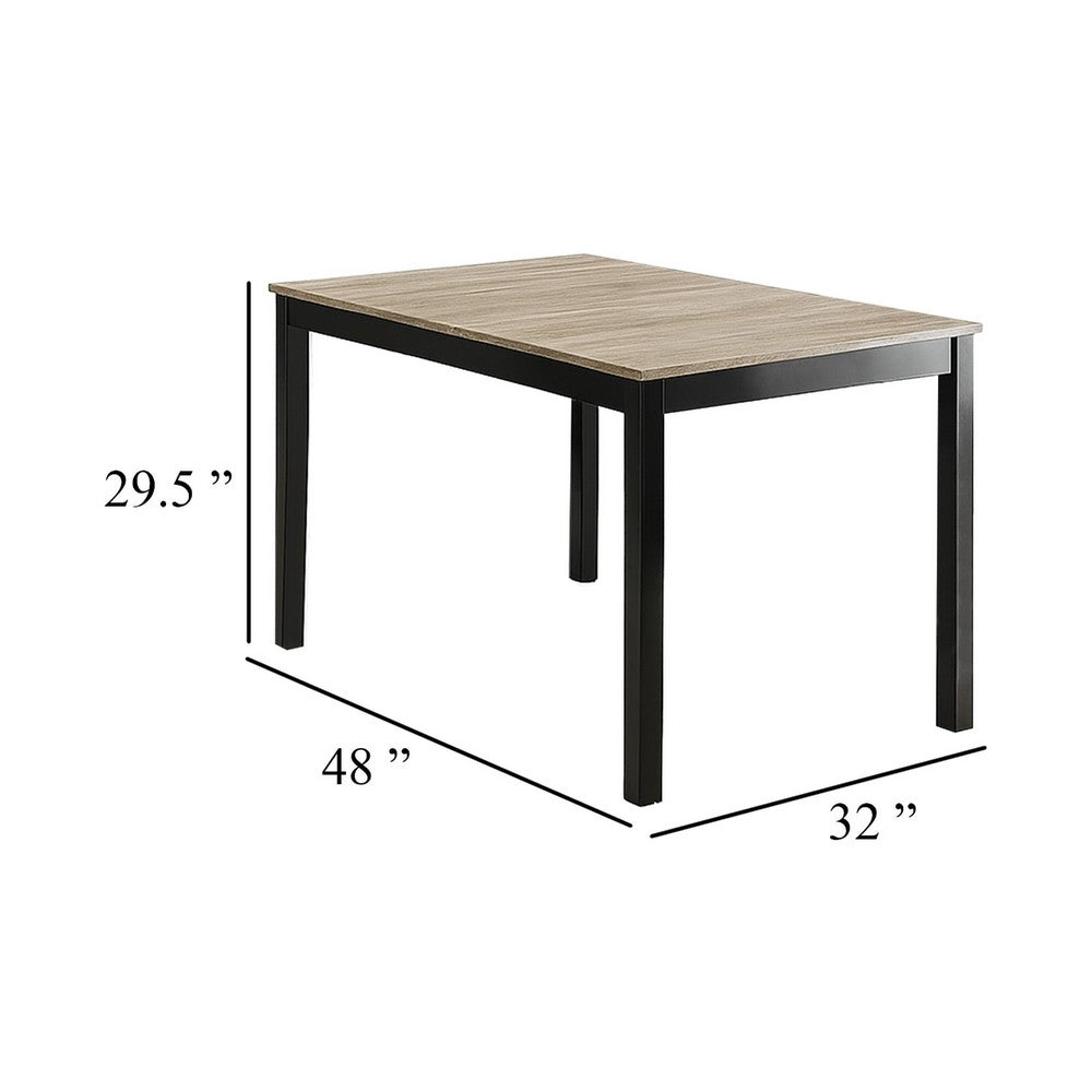 Figu Dining Table, Rectangular 48 Inch Sleek Brown Top, Black Wood Legs - BM340148