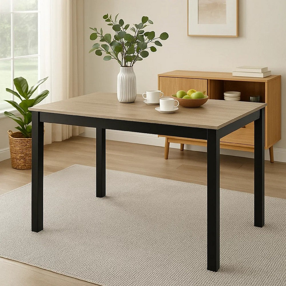 Figu Dining Table, Rectangular 48 Inch Sleek Brown Top, Black Wood Legs - BM340148