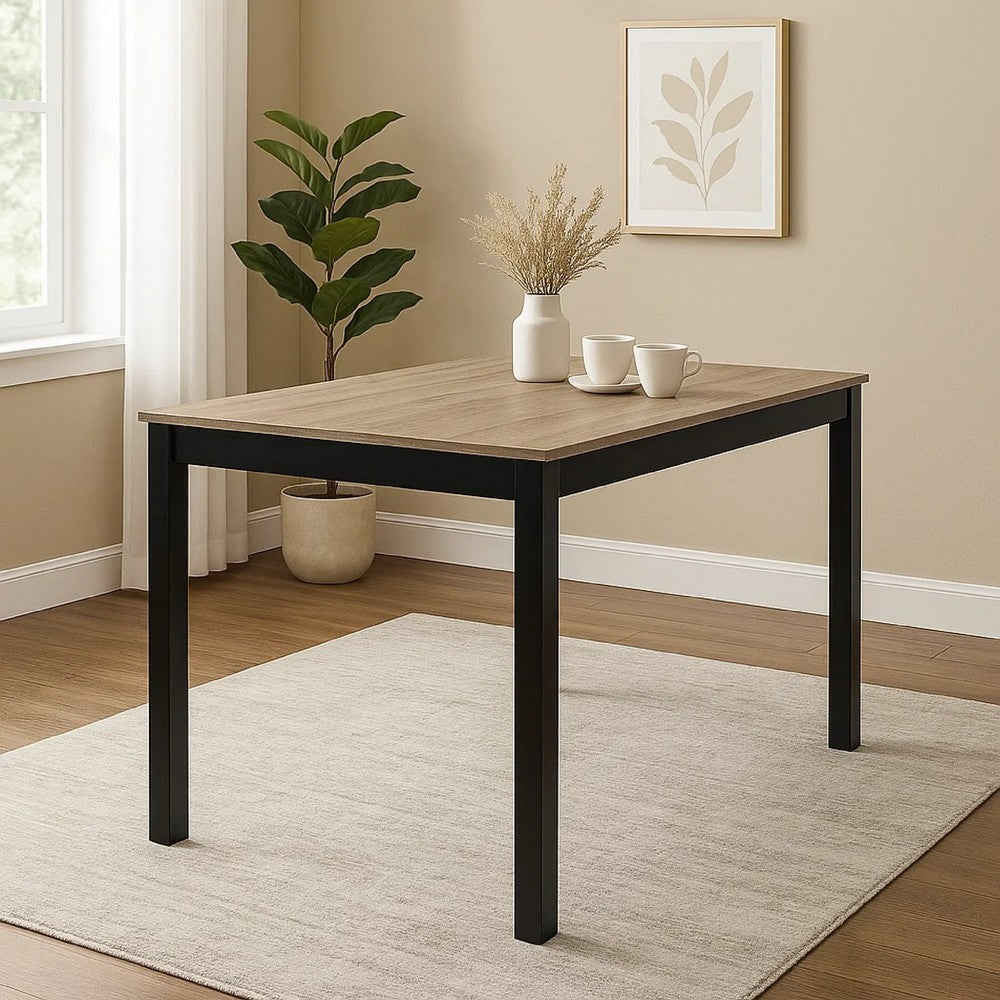 Figu Dining Table, Rectangular 48 Inch Sleek Brown Top, Black Wood Legs - BM340148