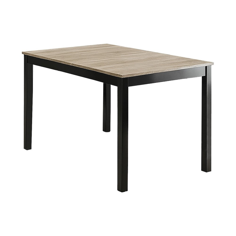 Figu Dining Table, Rectangular 48 Inch Sleek Brown Top, Black Wood Legs - BM340148