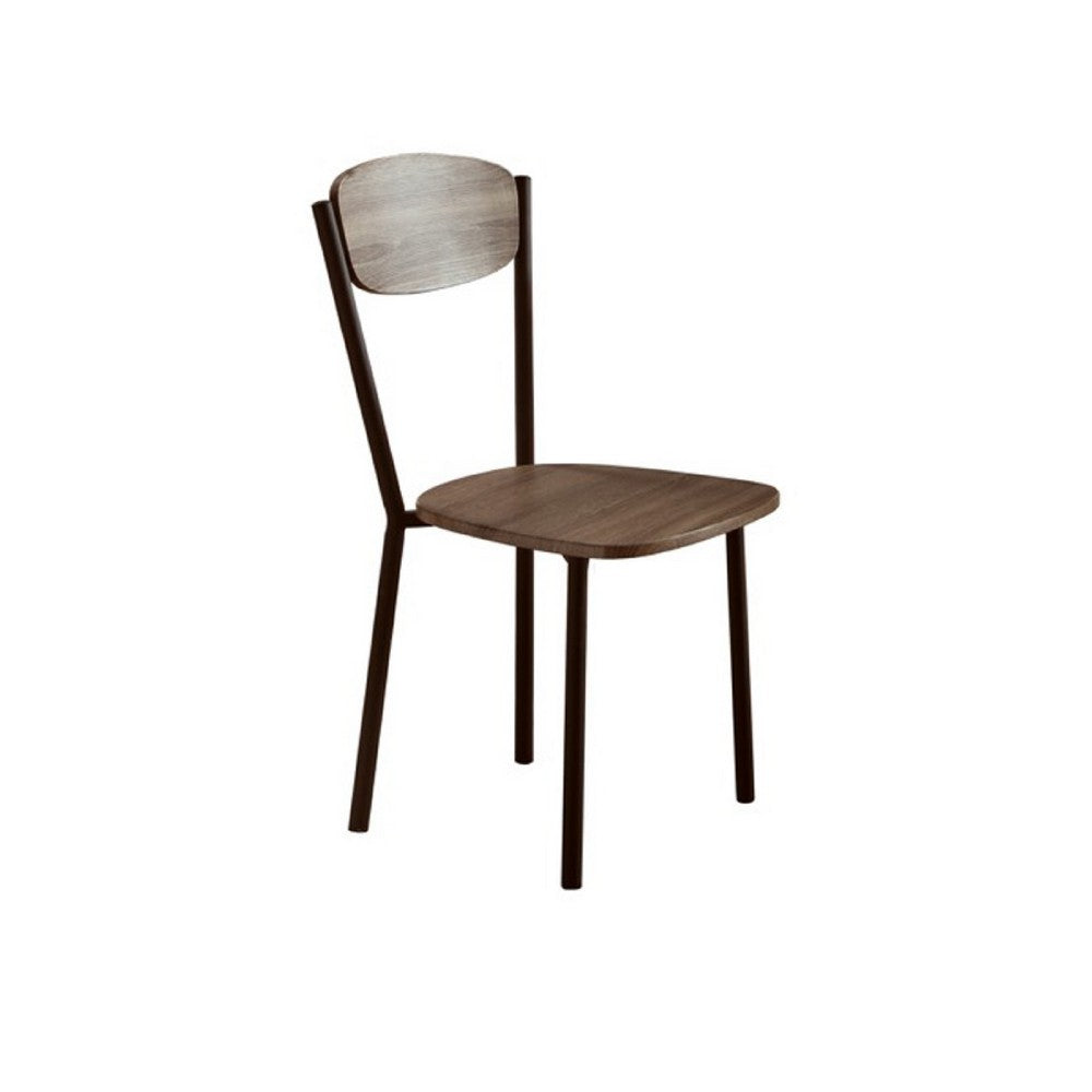 Jiho 5pc Dining Table and 4 Chairs Set, Graywash, Black Metal Base - BM340149