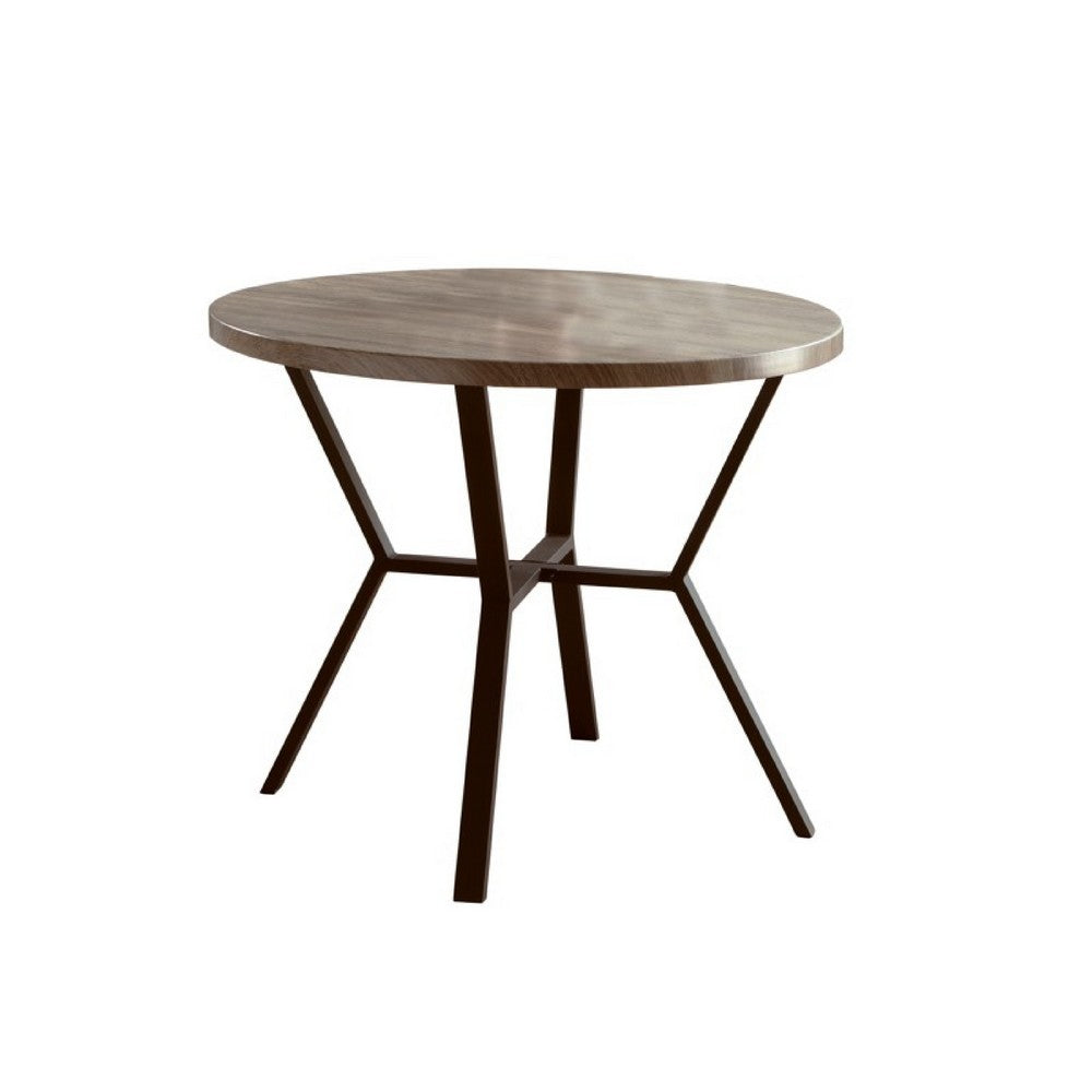 Jiho 5pc Dining Table and 4 Chairs Set, Graywash, Black Metal Base - BM340149