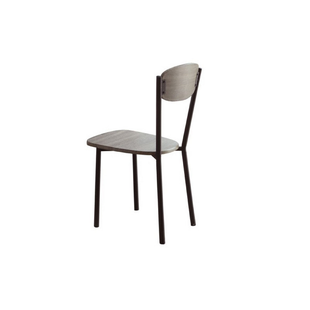Jiho 5pc Dining Table and 4 Chairs Set, Graywash, Black Metal Base - BM340149