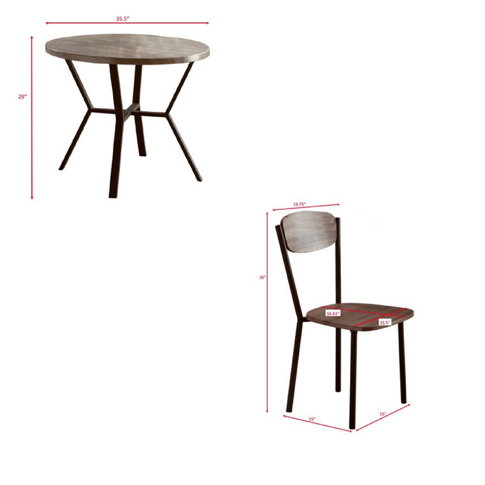 Jiho 5pc Dining Table and 4 Chairs Set, Graywash, Black Metal Base - BM340149