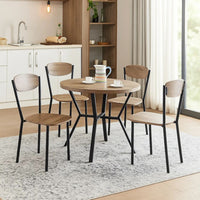 Jiho 5pc Dining Table and 4 Chairs Set, Graywash, Black Metal Base - BM340149