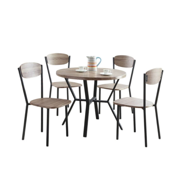 Jiho 5pc Dining Table and 4 Chairs Set, Graywash, Black Metal Base - BM340149