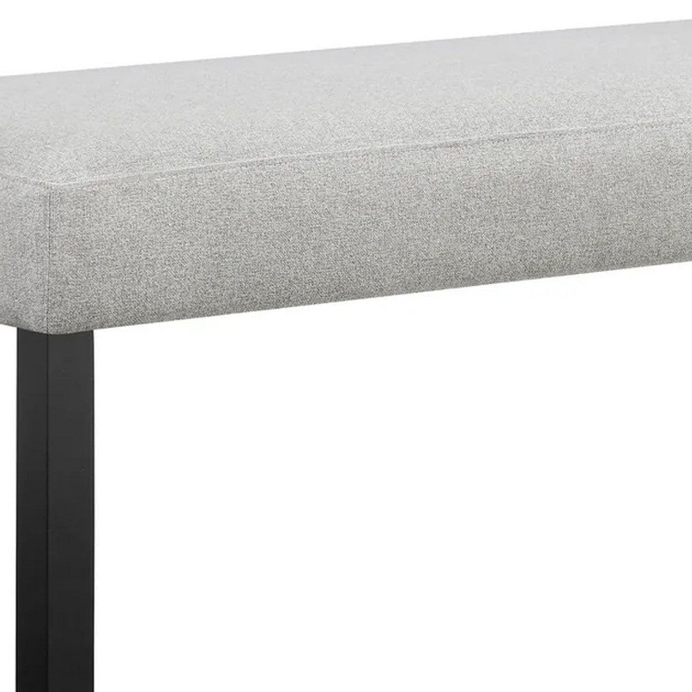 Riac Dining Bench, 41 Inch Dove Gray Fabric Seat, Black Wood Legs - BM340150
