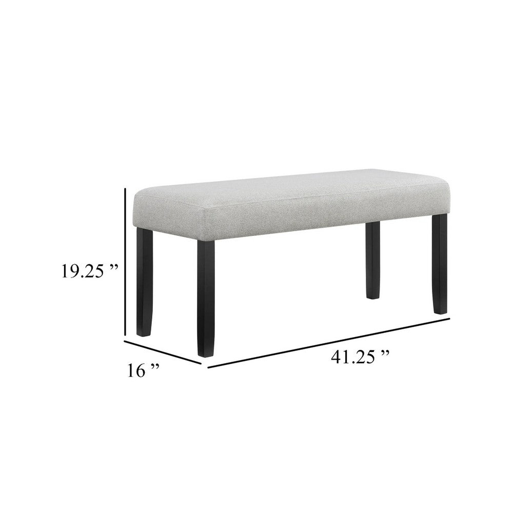 Riac Dining Bench, 41 Inch Dove Gray Fabric Seat, Black Wood Legs - BM340150