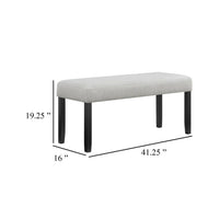 Riac Dining Bench, 41 Inch Dove Gray Fabric Seat, Black Wood Legs - BM340150
