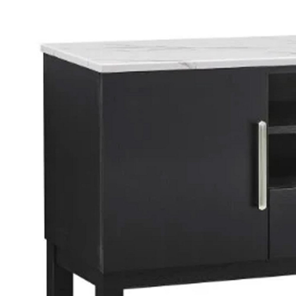 Amber Sideboard Buffet Server Cabinet, 2 Cabinets and 2 Shelves, Black - BM340152