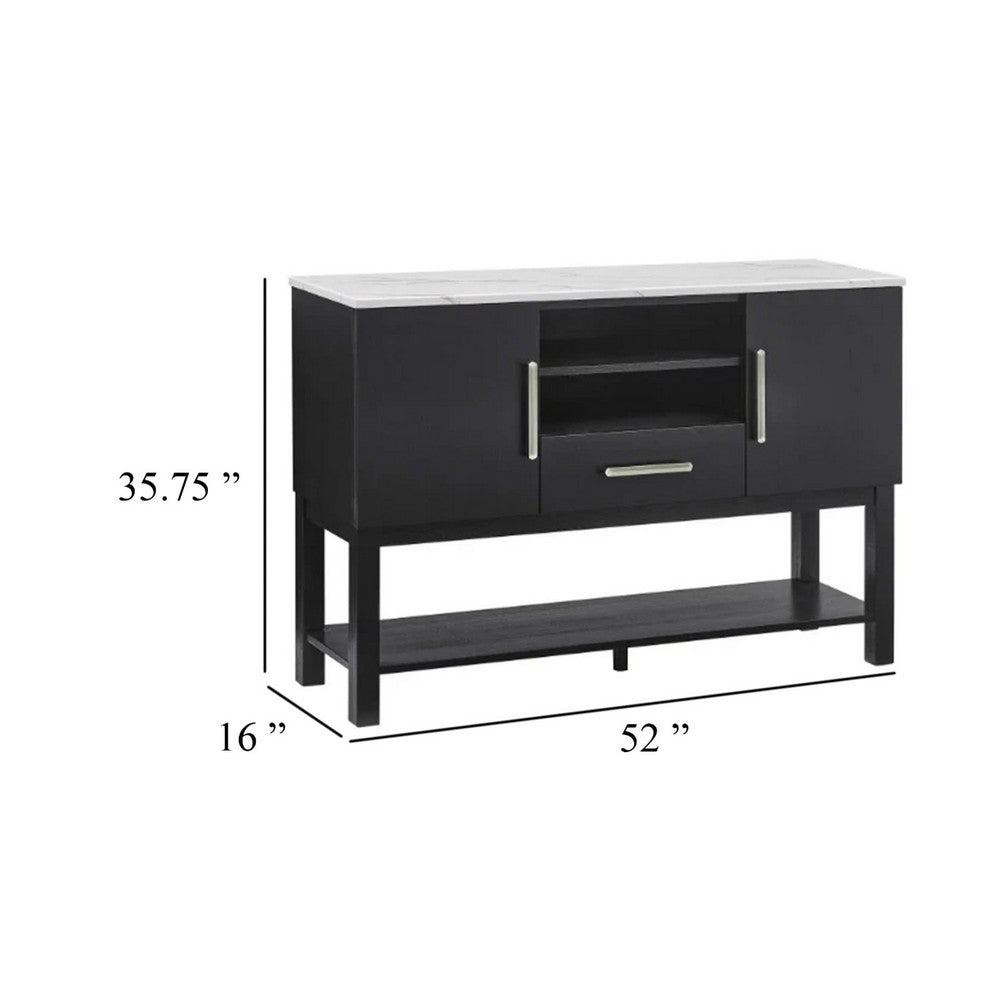 Amber Sideboard Buffet Server Cabinet, 2 Cabinets and 2 Shelves, Black - BM340152