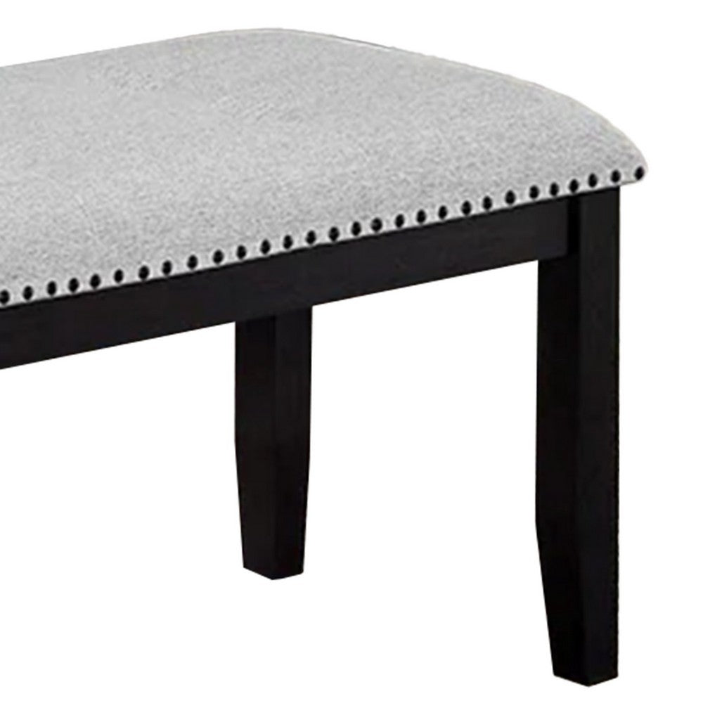 Amber Dining Bench, Gray Fabric Seat w Nailheads, Black Wood, 48 Inch - BM340153