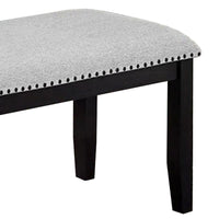 Amber Dining Bench, Gray Fabric Seat w Nailheads, Black Wood, 48 Inch - BM340153