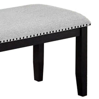 Amber Dining Bench, Gray Fabric Seat w Nailheads, Black Wood, 48 Inch - BM340153