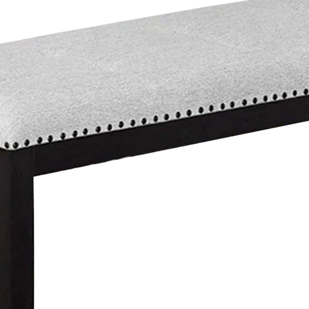 Amber Dining Bench, Gray Fabric Seat w Nailheads, Black Wood, 48 Inch - BM340153