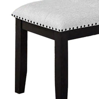 Amber Dining Bench, Gray Fabric Seat w Nailheads, Black Wood, 48 Inch - BM340153