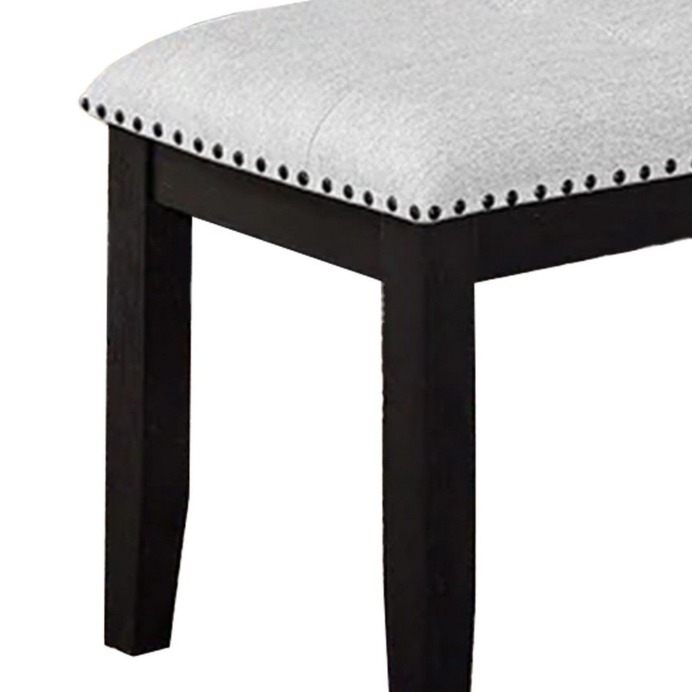 Amber Dining Bench, Gray Fabric Seat w Nailheads, Black Wood, 48 Inch - BM340153