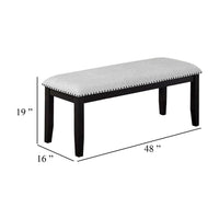 Amber Dining Bench, Gray Fabric Seat w Nailheads, Black Wood, 48 Inch - BM340153