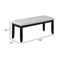 Amber Dining Bench, Gray Fabric Seat w Nailheads, Black Wood, 48 Inch - BM340153