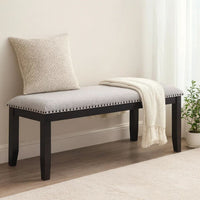 Amber Dining Bench, Gray Fabric Seat w Nailheads, Black Wood, 48 Inch - BM340153