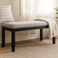Amber Dining Bench, Gray Fabric Seat w Nailheads, Black Wood, 48 Inch - BM340153