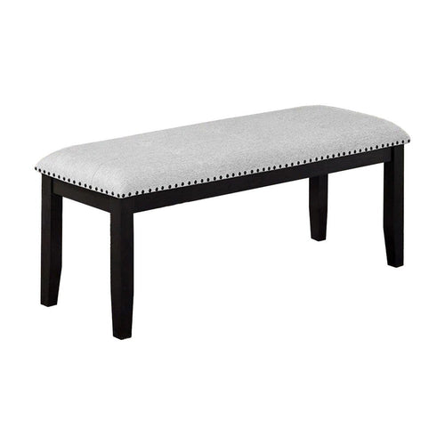 Amber Dining Bench, Gray Fabric Seat w Nailheads, Black Wood, 48 Inch - BM340153