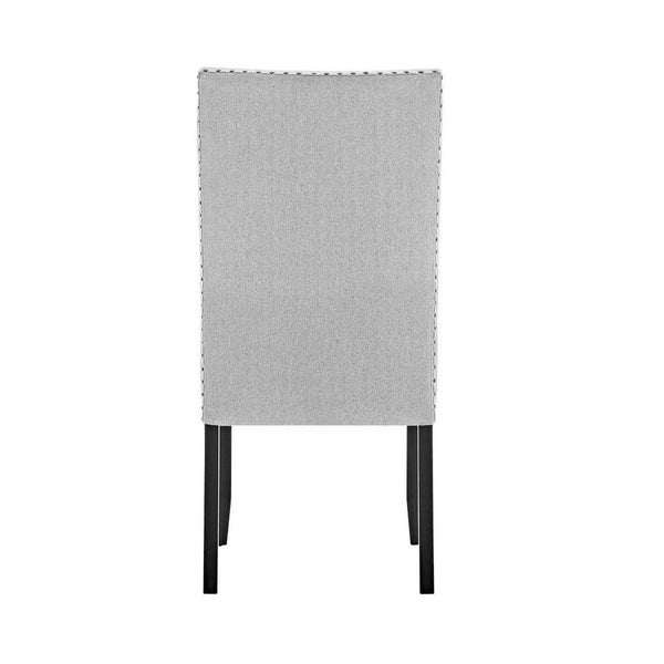 Viem Dining Chair Set of 2, Black Wood, Gray Fabric Seat, Nailhead Trim - BM340154