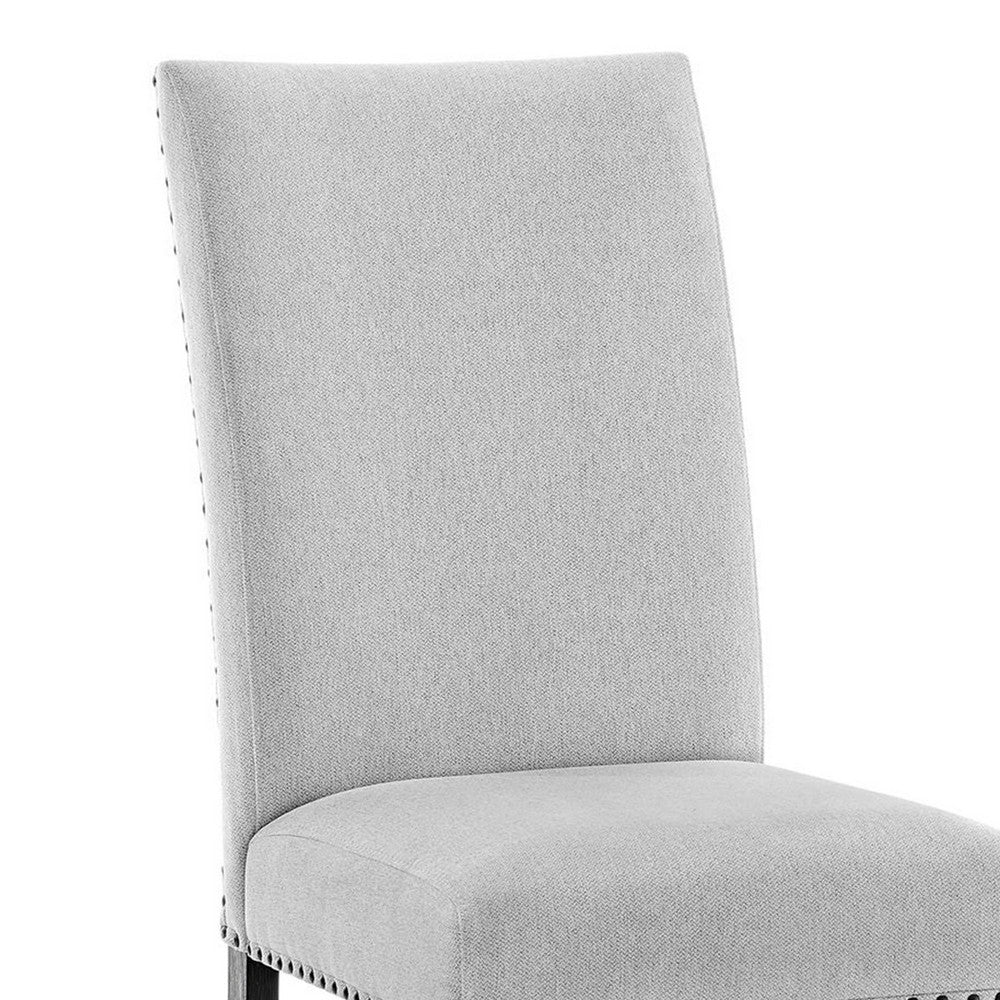 Viem Dining Chair Set of 2, Black Wood, Gray Fabric Seat, Nailhead Trim - BM340154