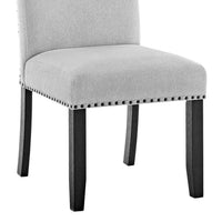 Viem Dining Chair Set of 2, Black Wood, Gray Fabric Seat, Nailhead Trim - BM340154