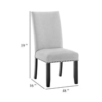 Viem Dining Chair Set of 2, Black Wood, Gray Fabric Seat, Nailhead Trim - BM340154